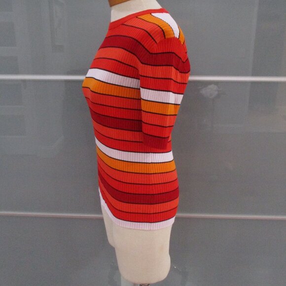 Tory Sport Tory Burch Short Sleeve Crewneck Striped Ribbed Blouse - Picture 2 of 6